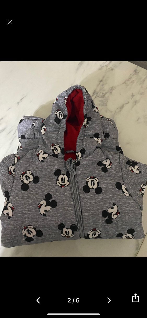 Kapüşonlu Gri Bebek Tulumu Mickey Baskılı - Görsel 2