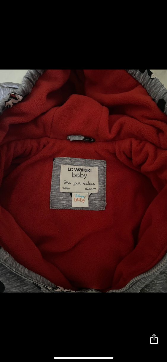 Kapüşonlu Gri Bebek Tulumu Mickey Baskılı - Görsel 3