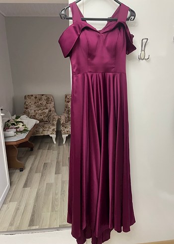 Bordo Drapeli Uzun Abiye Elbise - Görsel 3