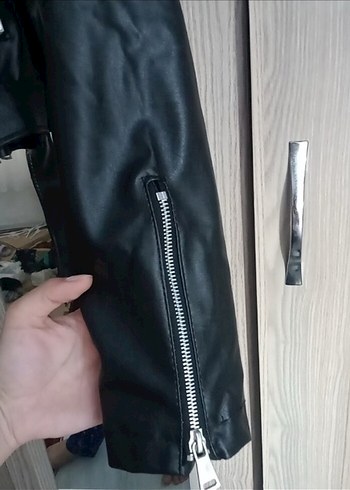 Diğer Siyah Kemerli Biker Deri Ceket