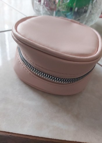 Fermuarlı Pembe Deri Makyaj Çantası