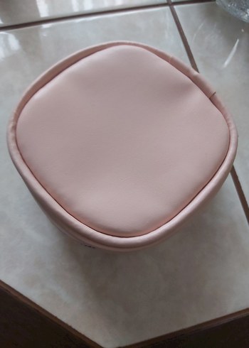 Diğer Fermuarlı Pembe Deri Makyaj Çantası