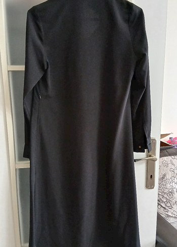 Uzun Siyah Drape Detaylı Hamile Kabanı