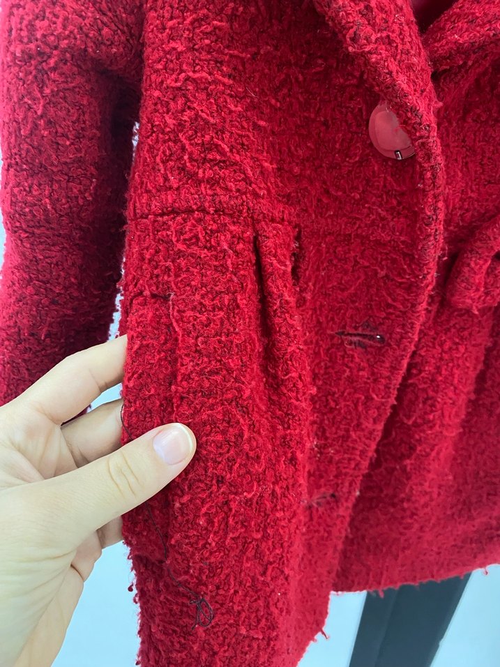 Kız Çocuk Kırmızı Kürklü Streetwear Kaban - Görsel 4