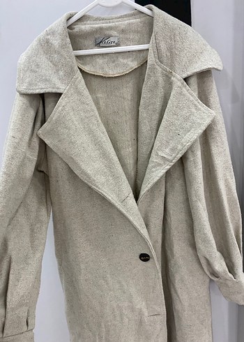 Krem  Uzun Düğmeli Kaban - Görsel 5