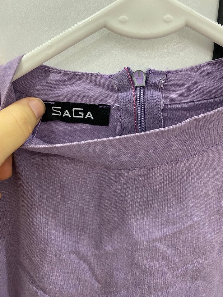 Uzun Kollu Mor Keten Tunik - Görsel 3