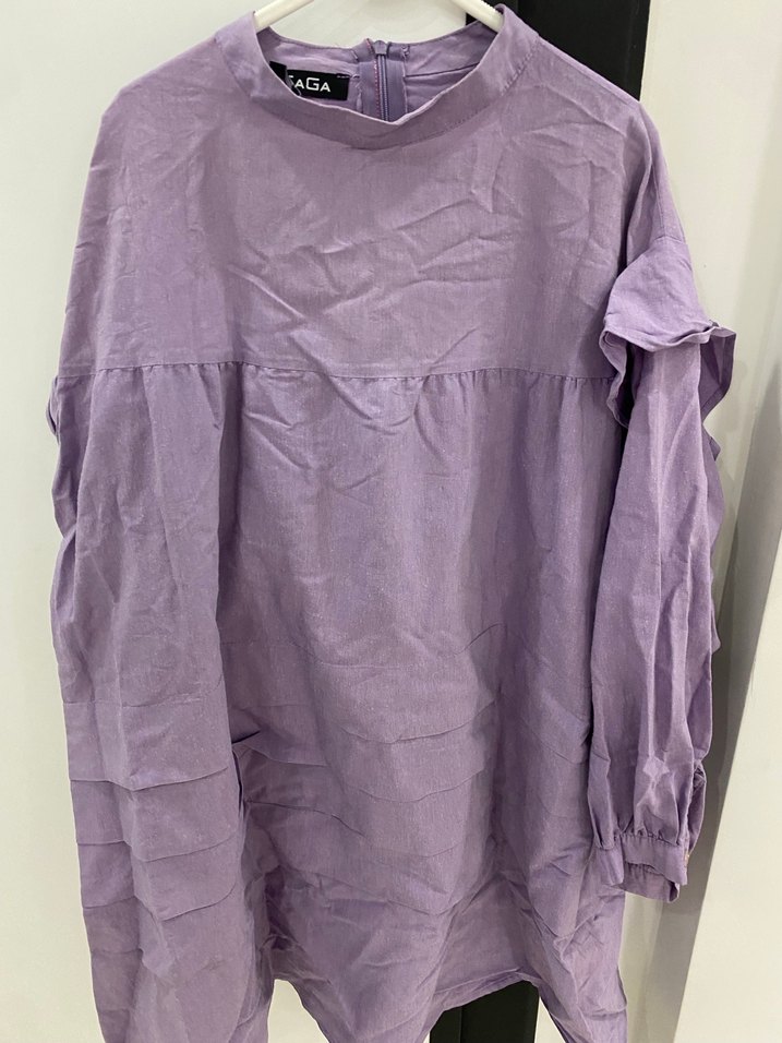 Uzun Kollu Mor Keten Tunik - Görsel 4