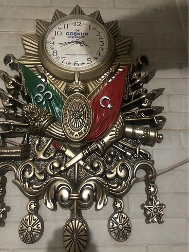 Beden Türk bayraklı ve Osmanlı üç hilal bayraklı duvar saati