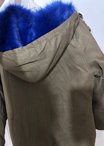 Mavi Kürklü Kadın Ceket Midi Boy - Görsel 2