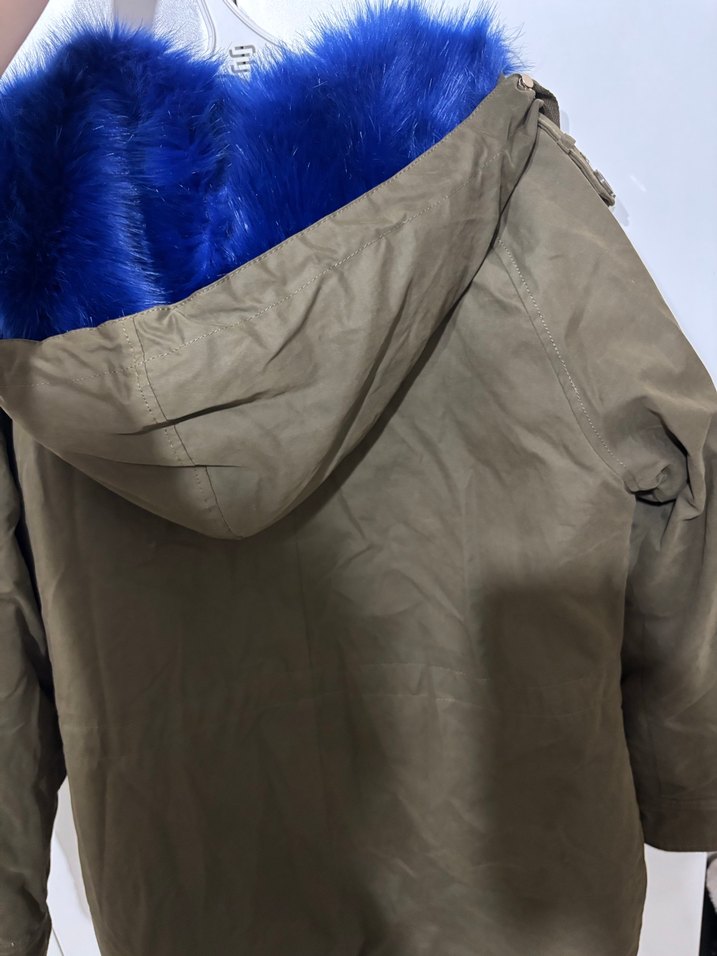 Mavi Kürklü Kadın Ceket Midi Boy - Görsel 2