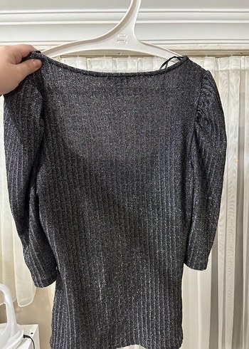 Gri Kadın Triko Elbise, Uzun Kollu, Midi Boy - Görsel 3