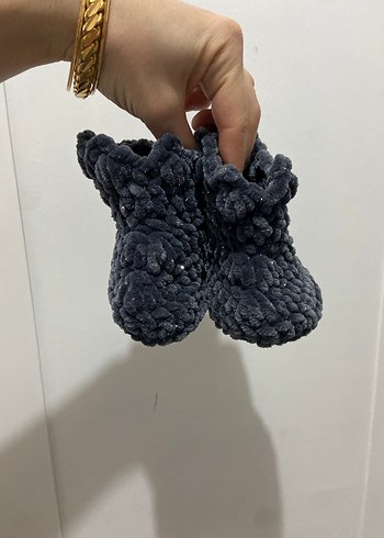 Kız Çocuk Gri Örgü Sıcak Ev Terliği - Görsel 2