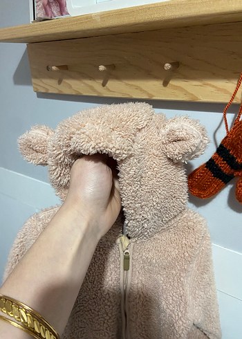 Kız Bebek Kapüşonlu Kahverengi Kürklü Tulumu - Görsel 4