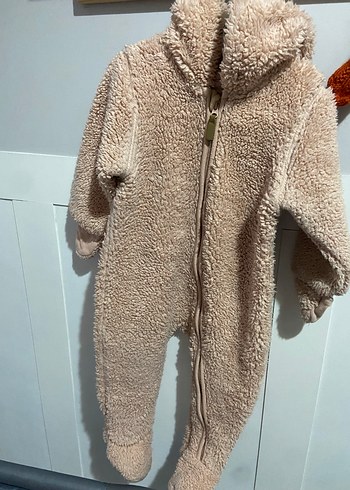 Kız Bebek Kapüşonlu Kahverengi Kürklü Tulumu - Görsel 2