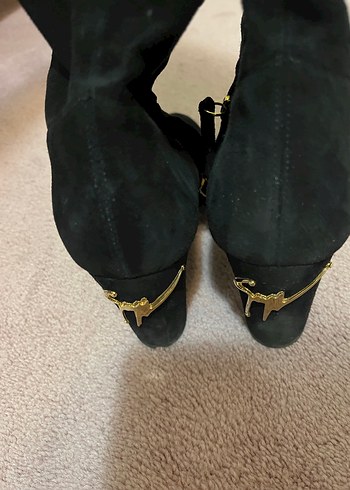 Siyah Süet Tokalı Stiletto Dizüstü Kadın Çizme - Görsel 6