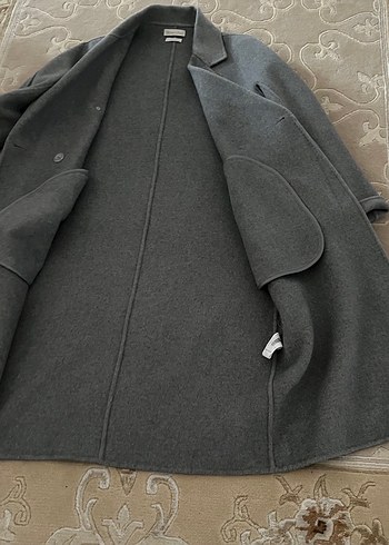 Gri çift düğmeli uzun kaban kaşe manto - Görsel 3