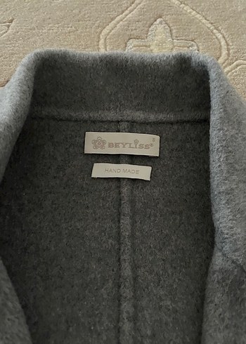 Gri çift düğmeli uzun kaban kaşe manto - Görsel 2