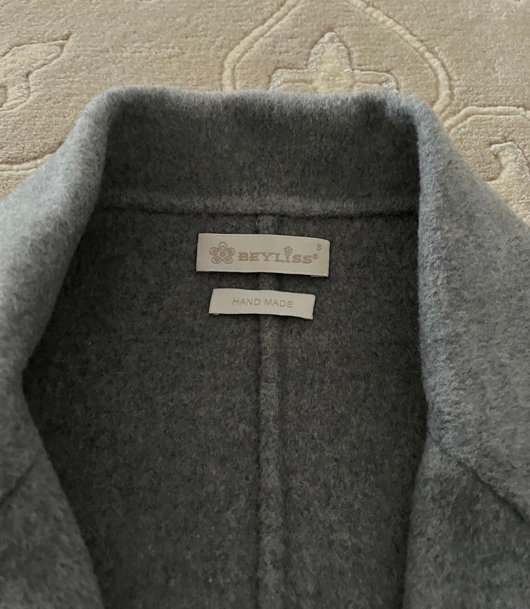 Gri çift düğmeli uzun kaban kaşe manto - Görsel 2