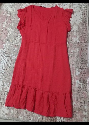 Diğer Narçiçeği rengi Mini V Yaka Fırfırlı Elbise