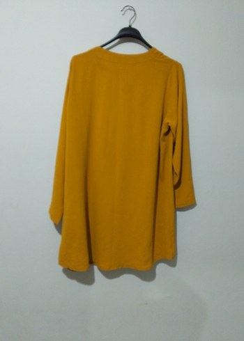 xxl Beden Sarı Uzun Kollu Basic Keten Tunik
