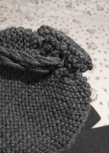 8-12 Yaş, 23 cm Beden Gri Örgü Çocuk Bere ve Atkı Seti