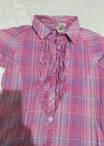 Pembe Fırfırlı Kısa Kollu çocuk Gömlek - Görsel 6