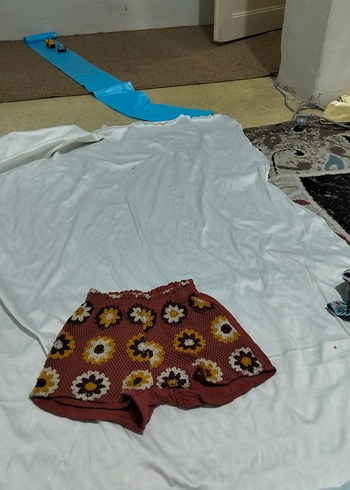 Bohem Çiçek Desenli Örgü Mini Şort - Görsel 9