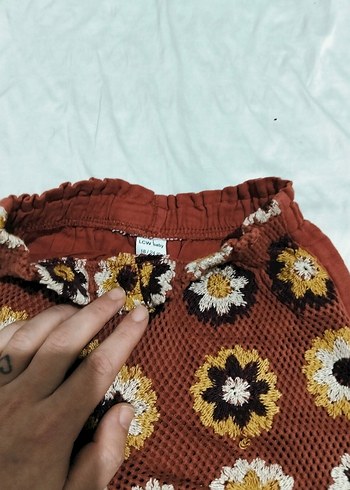 Bohem Çiçek Desenli Örgü Mini Şort - Görsel 7