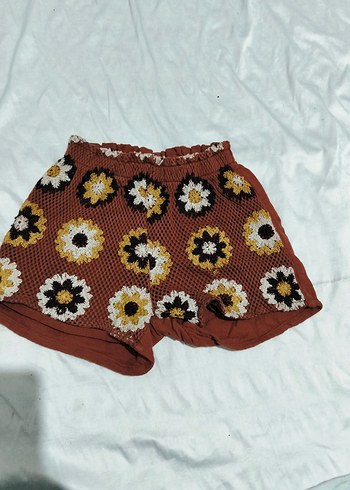 Bohem Çiçek Desenli Örgü Mini Şort - Görsel 8