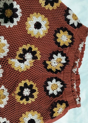 Bohem Çiçek Desenli Örgü Mini Şort - Görsel 6