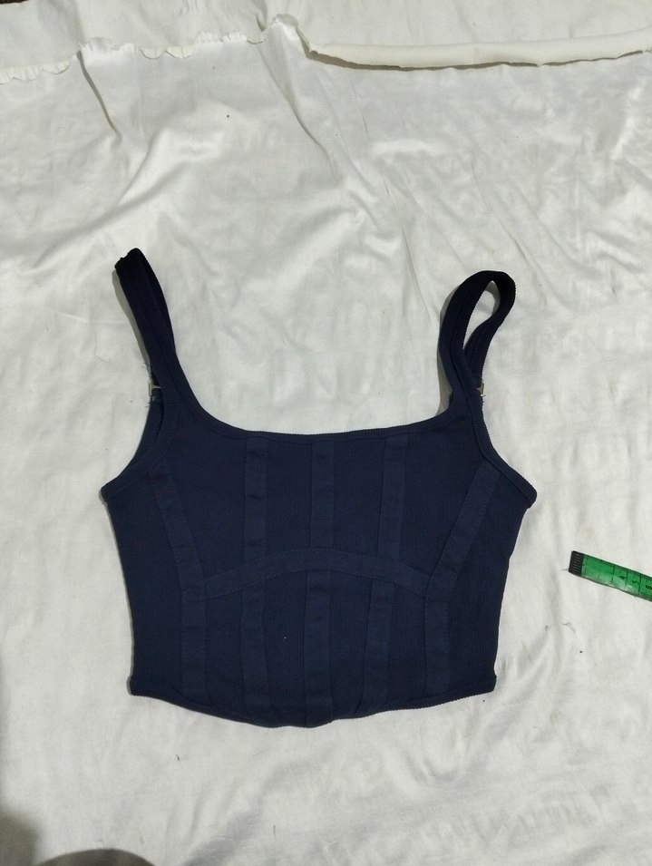 Kadın Lacivert Denim Fermuarlı Büstiyer - Görsel 2