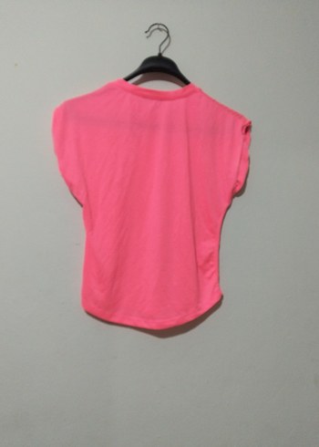 Pembe Kısa Kollu Salaş Kadın Tişört - Görsel 2