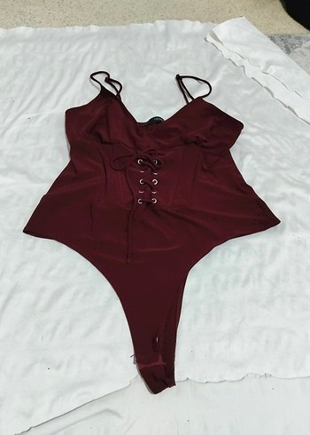 l Beden bordo Renk Bordo İnce Askılı Fit Goth çıtçıtlı bady