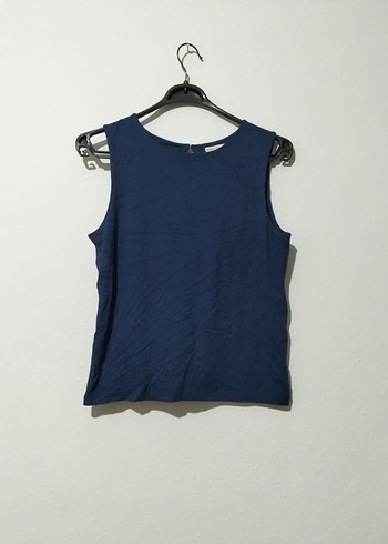 Lacivert Kolsuz Keten Basic bluz