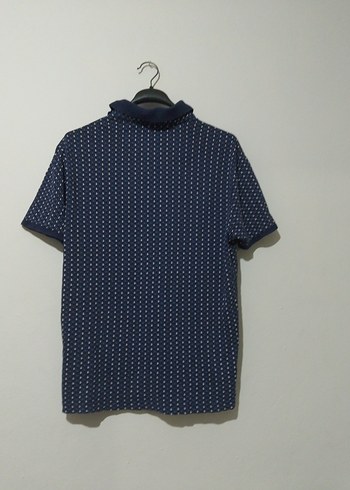 xl Beden Lacivert Desenli Kısa Kollu Polo Tişört
