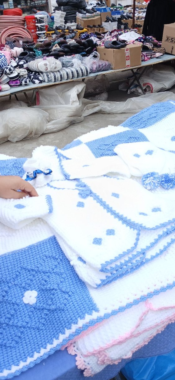 Nakışlı Mavi Örgü Bebek Battaniyesi takımı - Görsel 2