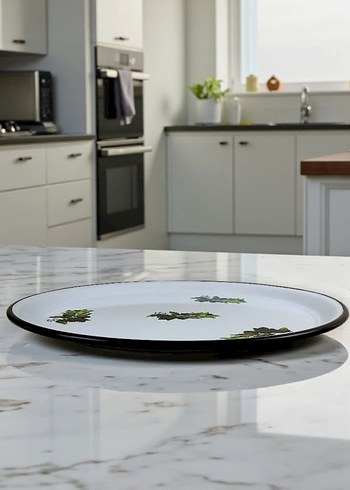 Kahverengi Çiçek emaye tepsi 57 cm - Görsel 2