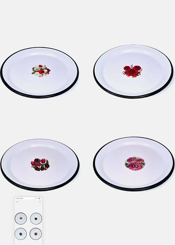 Beyaz Çiçek emaye nostaljik tepsi 28 cm - Görsel 2