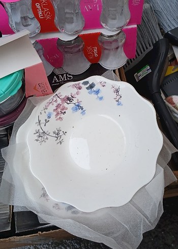 Çiçek Desenli Beyaz Seramik yemek tabagı 6lı - Görsel 2