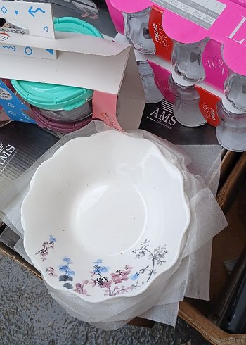 Çiçek Desenli Beyaz Seramik yemek tabagı 6lı - Görsel 3