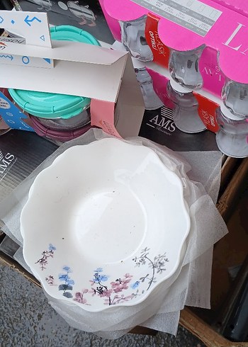 Çiçek Desenli Beyaz Seramik yemek tabagı 6lı - Görsel 4