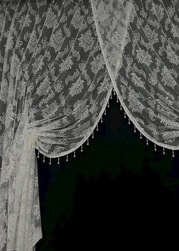 İşlemeli Beyaz kruvaze tül - Görsel 2