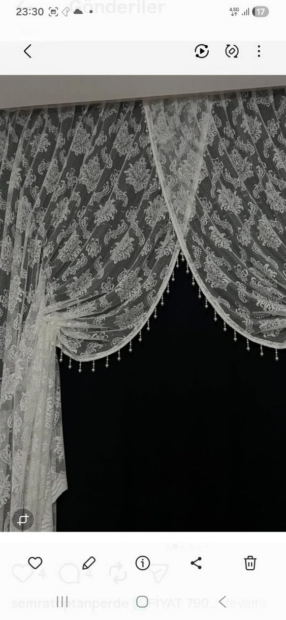 İşlemeli Beyaz kruvaze tül - Görsel 2