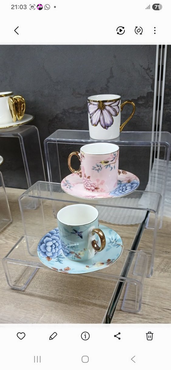 Pastel Çiçekli ve Altın Kulplu Fincan Seti - Görsel 2