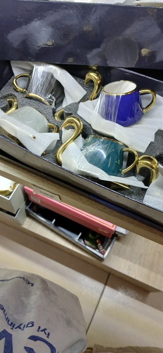 Beyaz ve Altın Detaylı kuğulu fincan takımı - Görsel 4