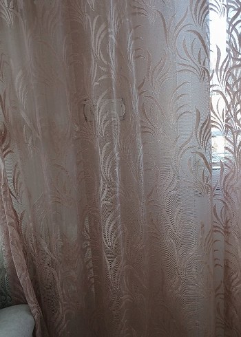 Bej Bohem Nakışlı fon tül iki kanat - Görsel 2