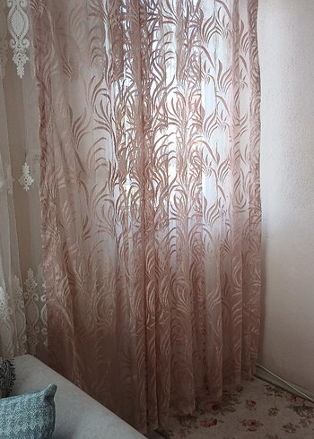 Bej Bohem Nakışlı fon tül iki kanat - Görsel 8