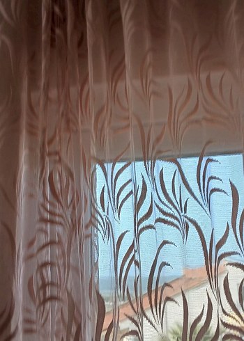 Bej Bohem Nakışlı fon tül iki kanat - Görsel 5