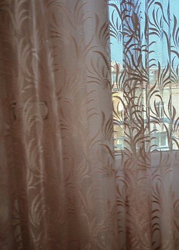 Bej Bohem Nakışlı fon tül iki kanat - Görsel 3