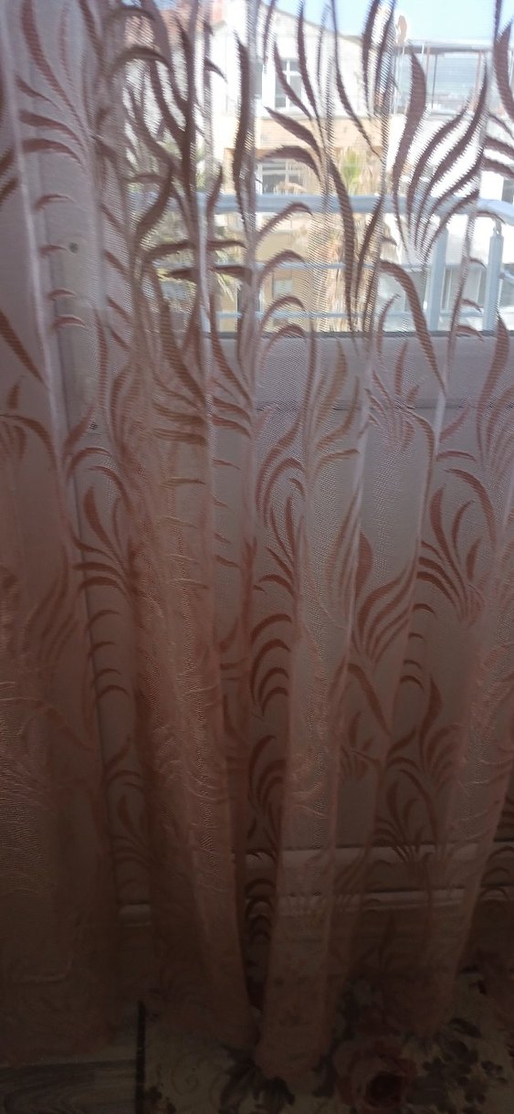 Bej Bohem Nakışlı fon tül iki kanat - Görsel 4